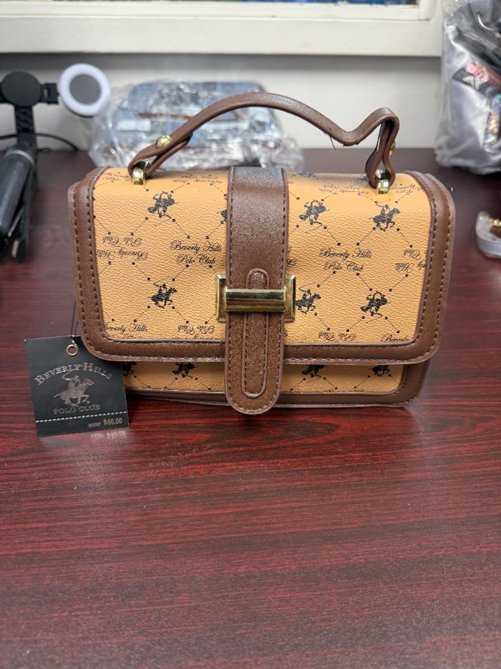 Beverly Hills Polo Club Tan Logo Flap Crossbody NWT